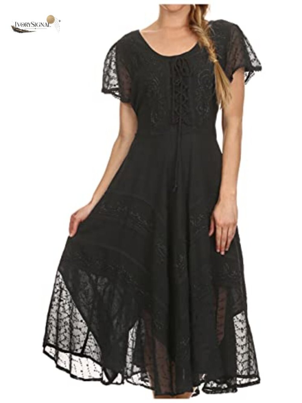 Embroidered Fairy Dress Stonewashed Rayon Boho Hippie Smocked Back